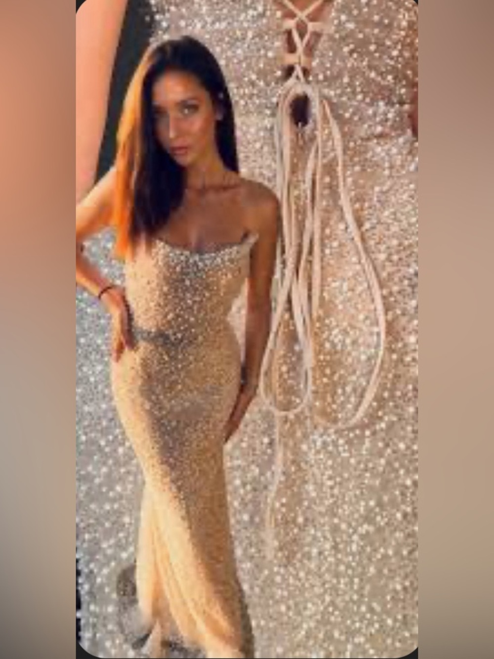 Beaded Champagne Evening Gown